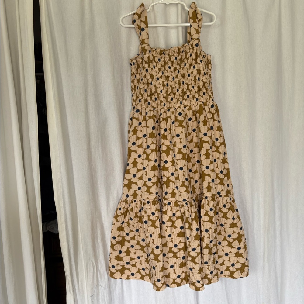 Alice + Ames Floral Kids Dress in Tan and Black
